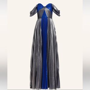 COPY - Marchesa Notte Off-shoulder Pleated Metallic Gown Royal Evening Dress